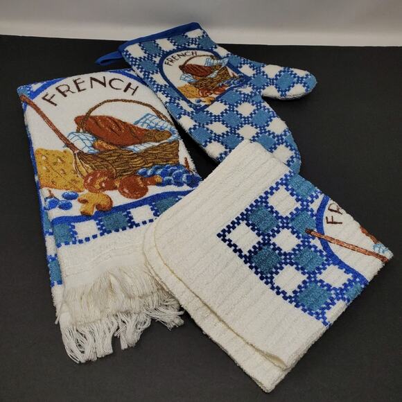 Vintage Other - B&D 3 Pc Kitchen NEW Ensemble of French Kitchen  themed kitchen Towels and Mitt